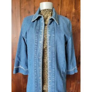 Blue Bayou Women S Denim Duster Jacket Rhinestone Western Boho Vintage Iconic🛍️